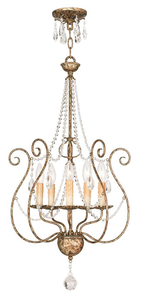 Livex Lighting-51907-36-Isabella - 5 Light Foyer Chandelier in Isabella Style - 18 Inches wide by 32.75 Inches high   Hand Applied European Bronze Finish with Clear Crystal