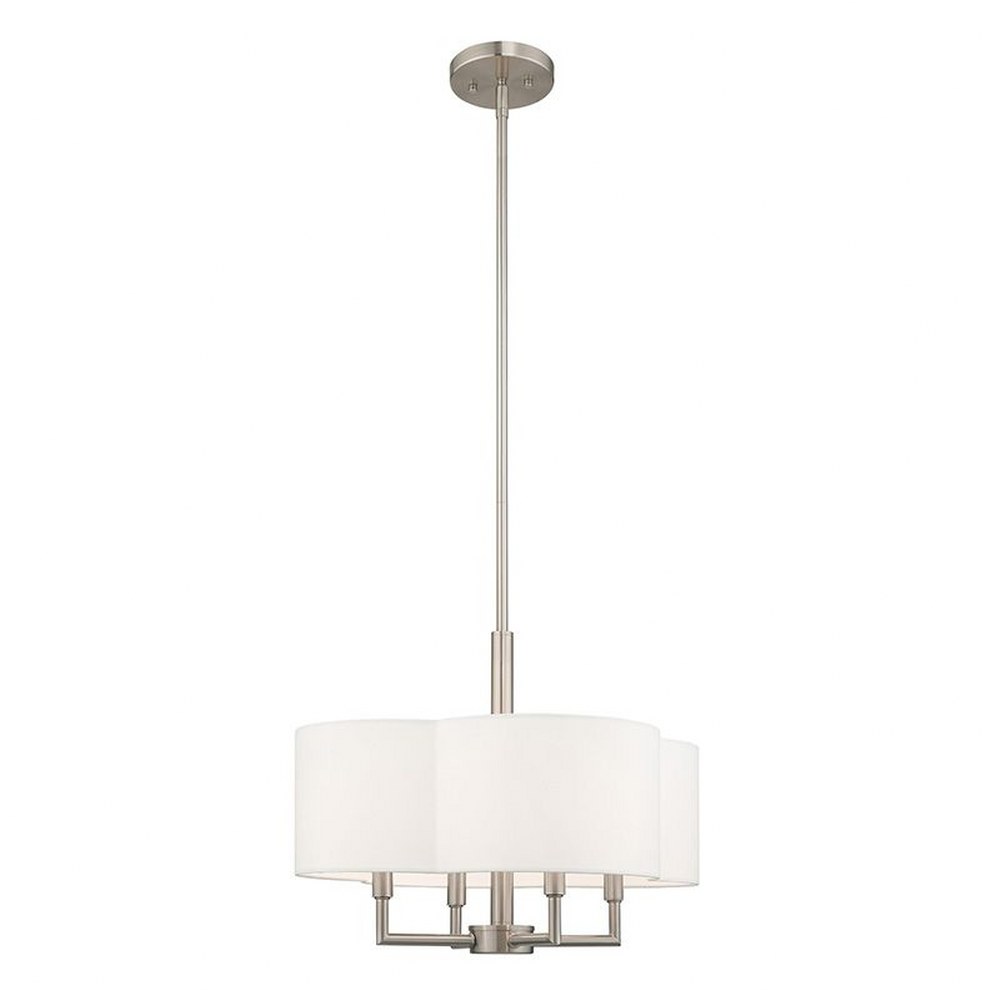 Livex Lighting-51924-91-Chelsea - 4 Light Pendant in Chelsea Style - 18 Inches wide by 16.5 Inches high   Brushed Nickel Finish with Off-White Fabric Shade