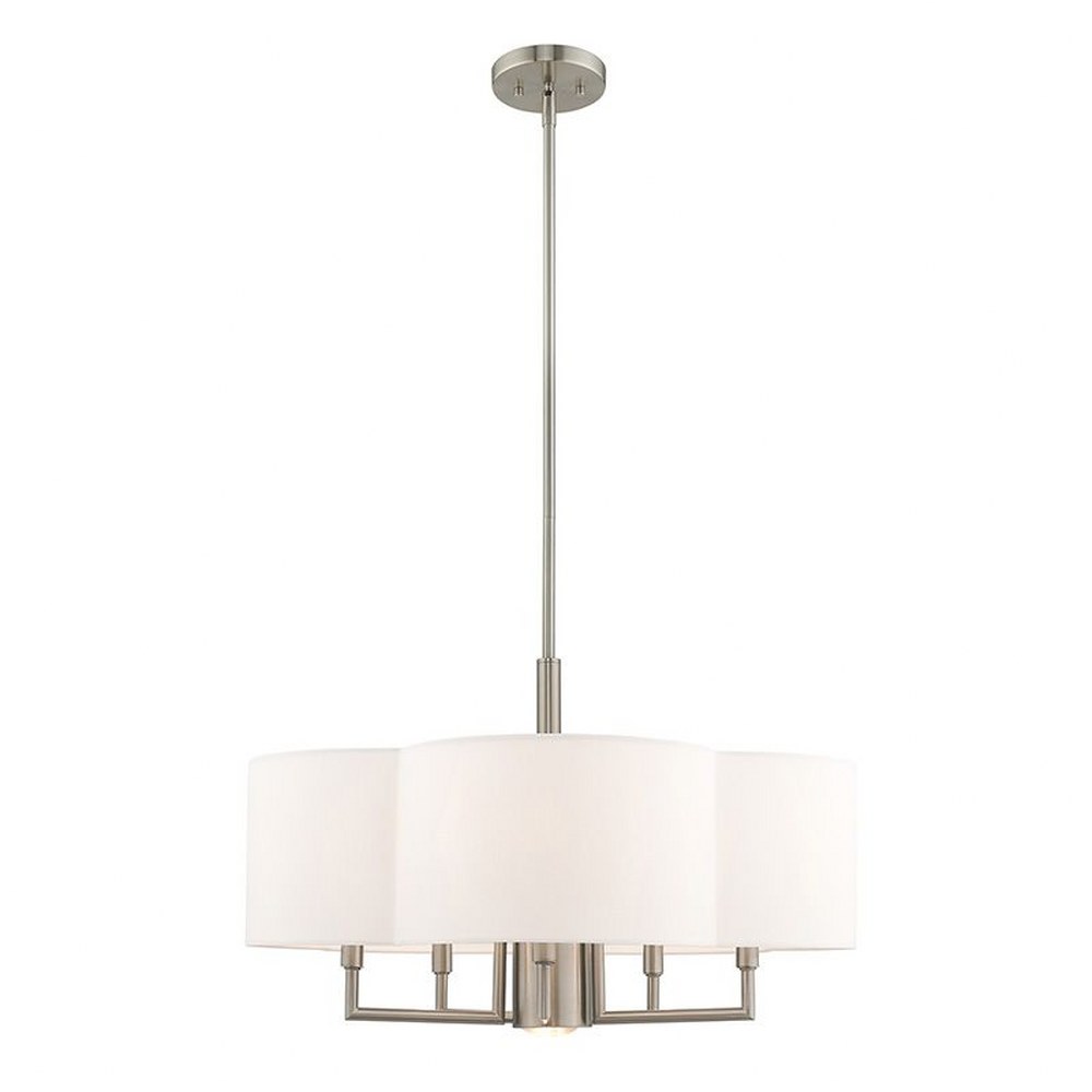 Livex Lighting-51925-91-Chelsea - 6 Light Pendant in Chelsea Style - 24 Inches wide by 17.5 Inches high   Brushed Nickel Finish with Off-White Fabric Shade