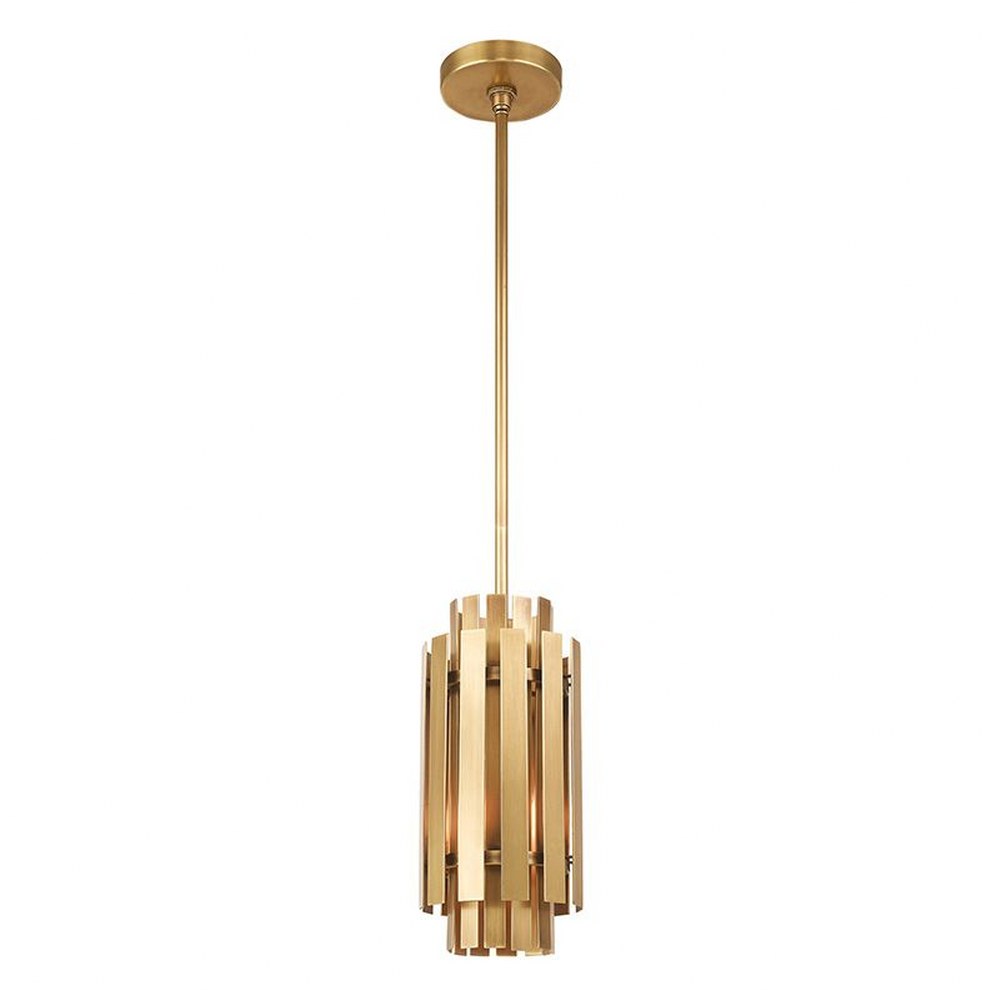 Livex Lighting-52040-08-Greenwich - 1 Light Mini Pendant in Greenwich Style - 6 Inches wide by 18.25 Inches high   Natural Brass Finish with Natural Brass Metal Shade