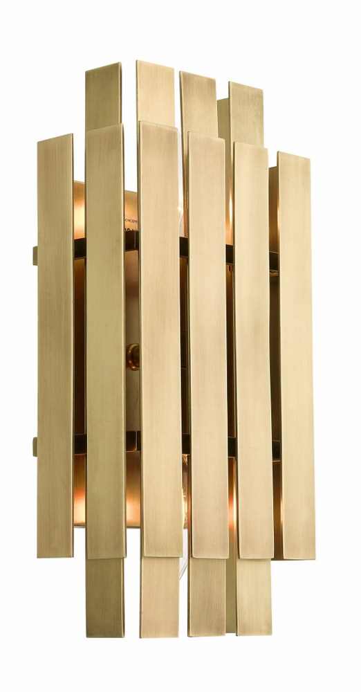 Livex Lighting-52041-08-Greenwich - 2 Light ADA Wall Sconce in Greenwich Style - 6 Inches wide by 13 Inches high   Natural Brass Finish with Natural Brass Metal Shade