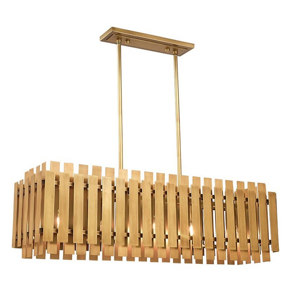 Livex Lighting-52045-08-Greenwich - 5 Light Linear Chandelier in Greenwich Style - 12 Inches wide by 19 Inches high   Natural Brass Finish with Natural Brass Metal Shade