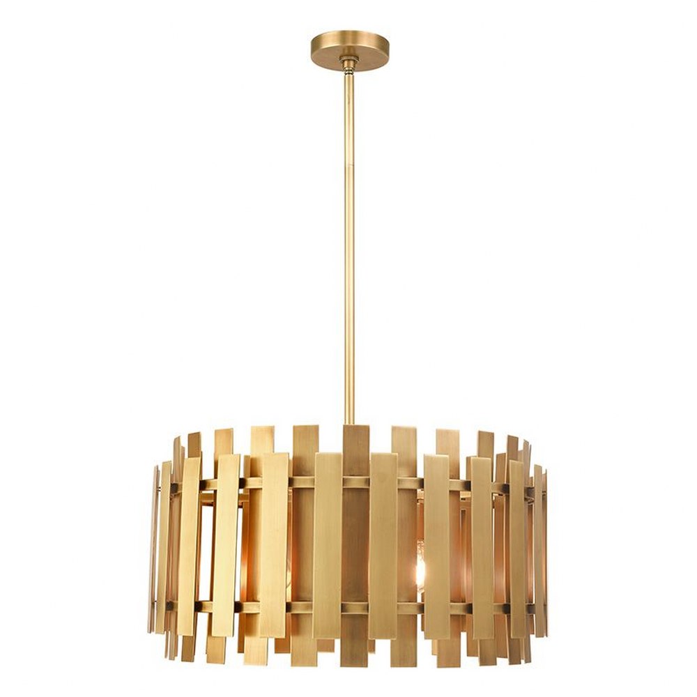 Livex Lighting-52048-08-Greenwich - 5 Light Pendant in Greenwich Style - 18 Inches wide by 18.5 Inches high   Natural Brass Finish with Natural Brass Metal Shade