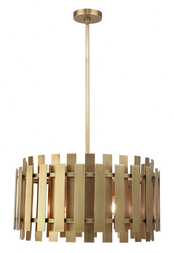 Livex Lighting-52049-08-Greenwich - 6 Light Pendant in Greenwich Style - 24 Inches wide by 20 Inches high   Natural Brass Finish with Natural Brass Metal Shade