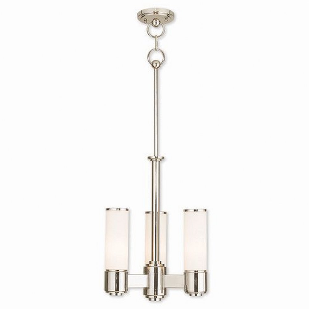 Livex Lighting-52103-35-Weston - 3 Light Mini Chandelier in Weston Style - 14 Inches wide by 19.75 Inches high Polished Nickel Brushed Nickel Finish with Satin Opal White Glass