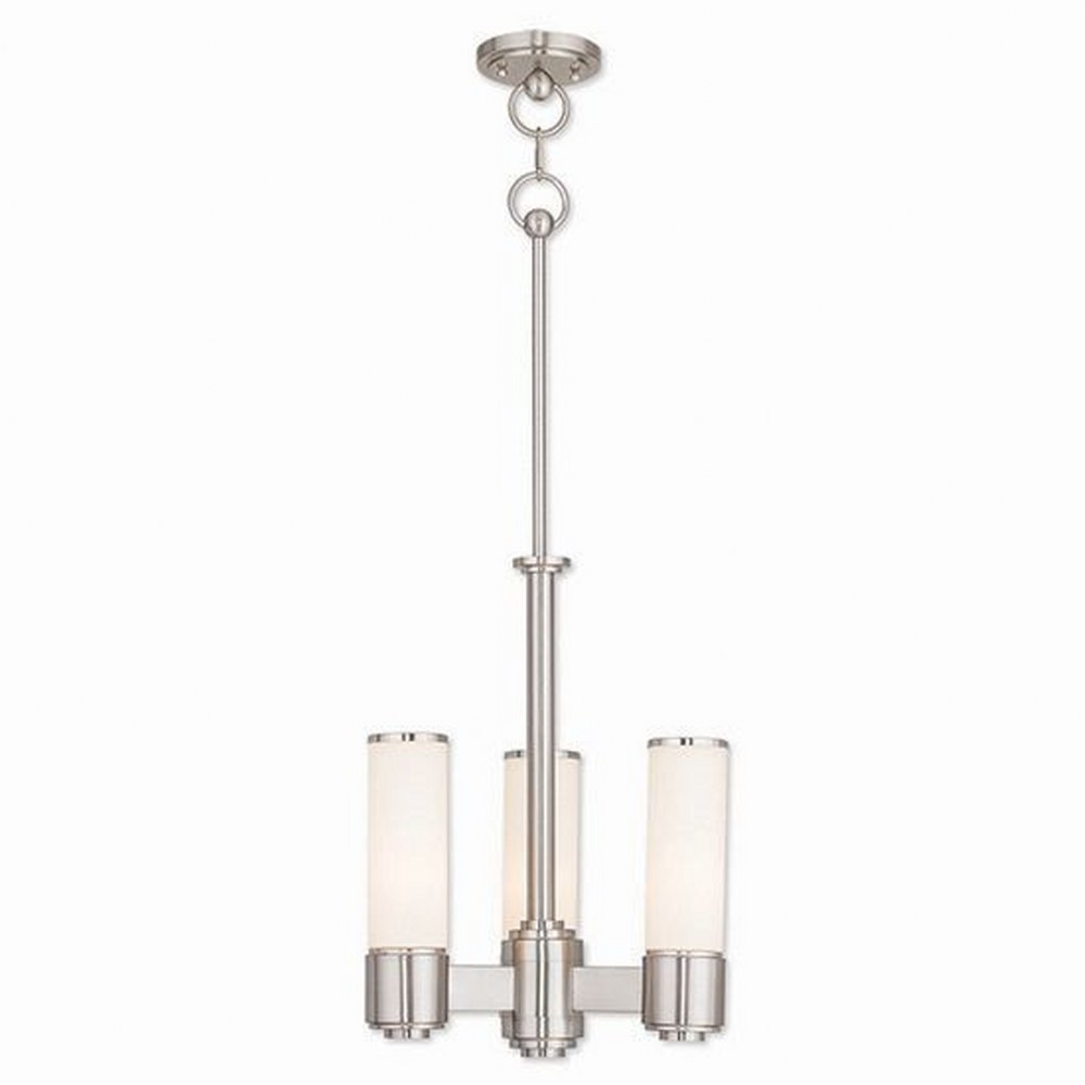 Livex Lighting-52103-91-Weston - 3 Light Mini Chandelier in Weston Style - 14 Inches wide by 19.75 Inches high Brushed Nickel Brushed Nickel Finish with Satin Opal White Glass