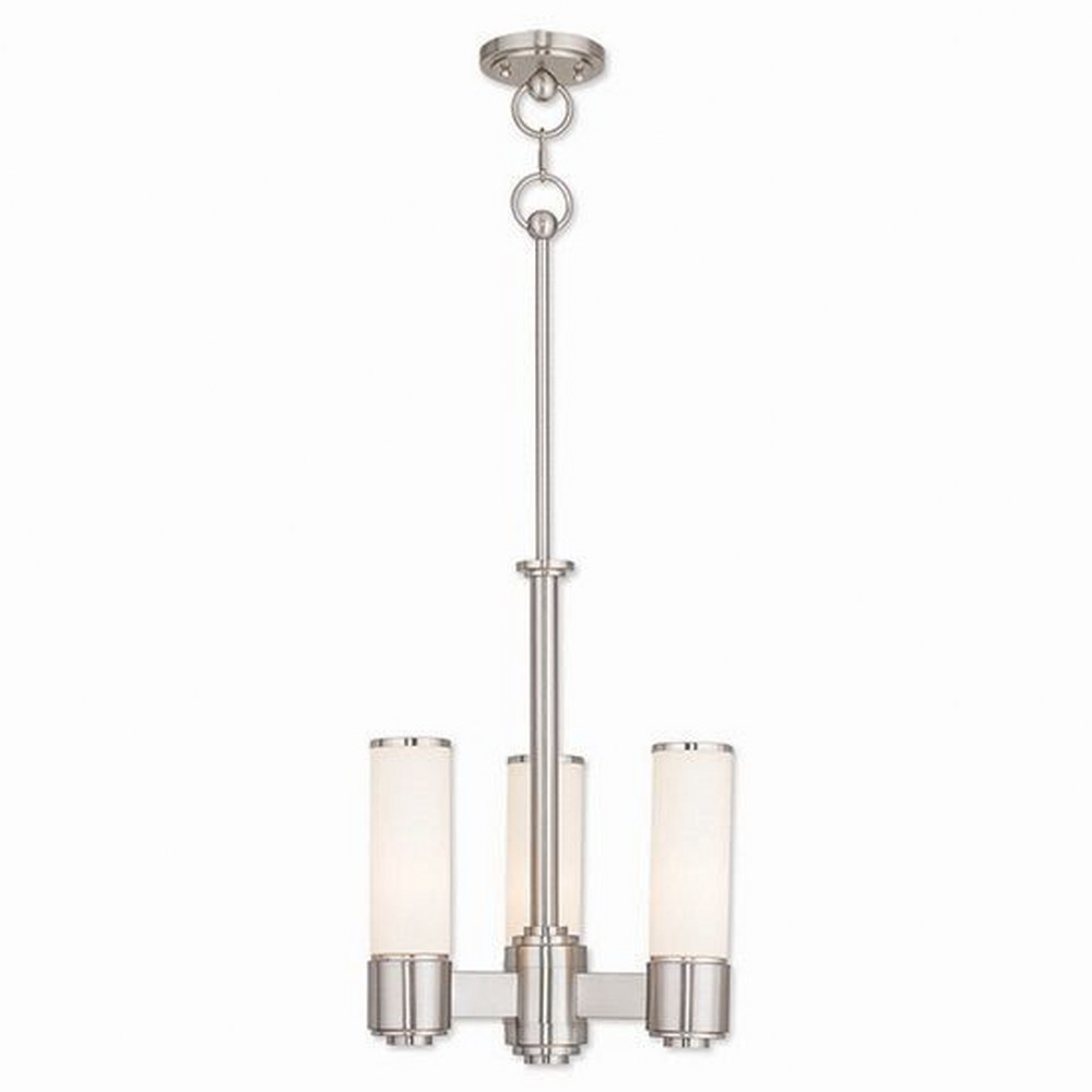 Livex Lighting-52103-91-Weston - 3 Light Mini Chandelier in Weston Style - 14 Inches wide by 19.75 Inches high Brushed Nickel  Brushed Nickel Finish with Satin Opal White Glass