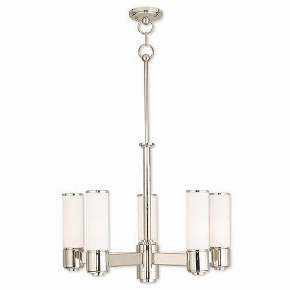 Livex Lighting-52105-35-Weston - 5 Light Dinette Chandelier in Weston Style - 24 Inches wide by 19.75 Inches high Polished Nickel English Bronze Finish with Satin Opal White Glass