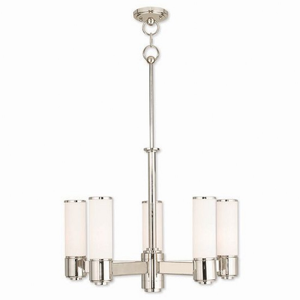 Livex Lighting-52105-35-Weston - 5 Light Dinette Chandelier in Weston Style - 24 Inches wide by 19.75 Inches high Polished Nickel  English Bronze Finish with Satin Opal White Glass