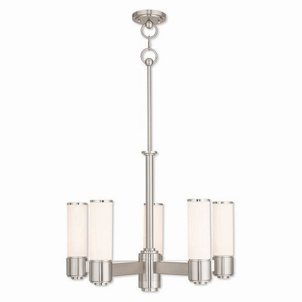 Livex Lighting-52105-91-Weston - 5 Light Dinette Chandelier in Weston Style - 24 Inches wide by 19.75 Inches high Brushed Nickel  English Bronze Finish with Satin Opal White Glass