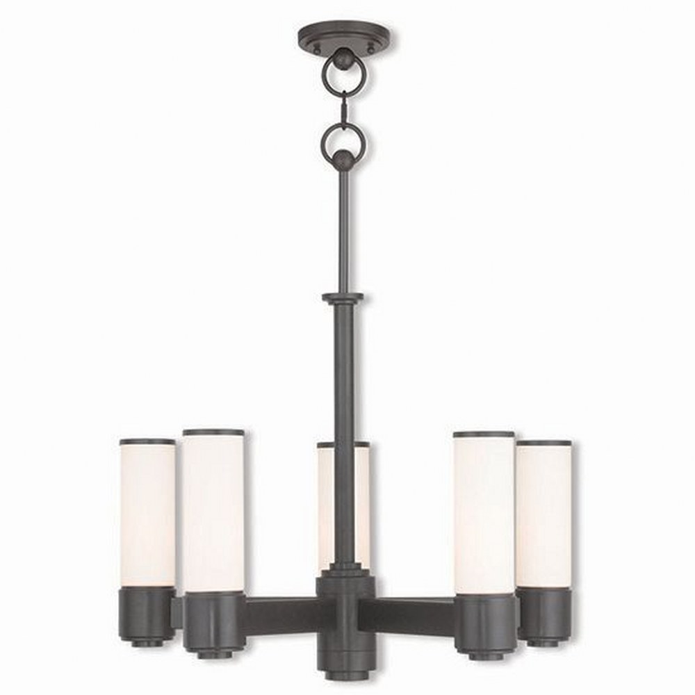 Livex Lighting-52105-92-Weston - 5 Light Dinette Chandelier in Weston Style - 24 Inches wide by 19.75 Inches high English Bronze English Bronze Finish with Satin Opal White Glass