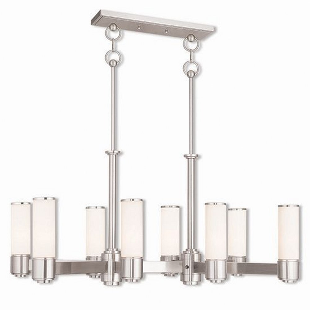 Livex Lighting-52108-91-Weston - 8 Light Linear Chandelier in Weston Style - 17.5 Inches wide by 19.75 Inches high Brushed Nickel  Brushed Nickel Finish with Satin Opal White Glass