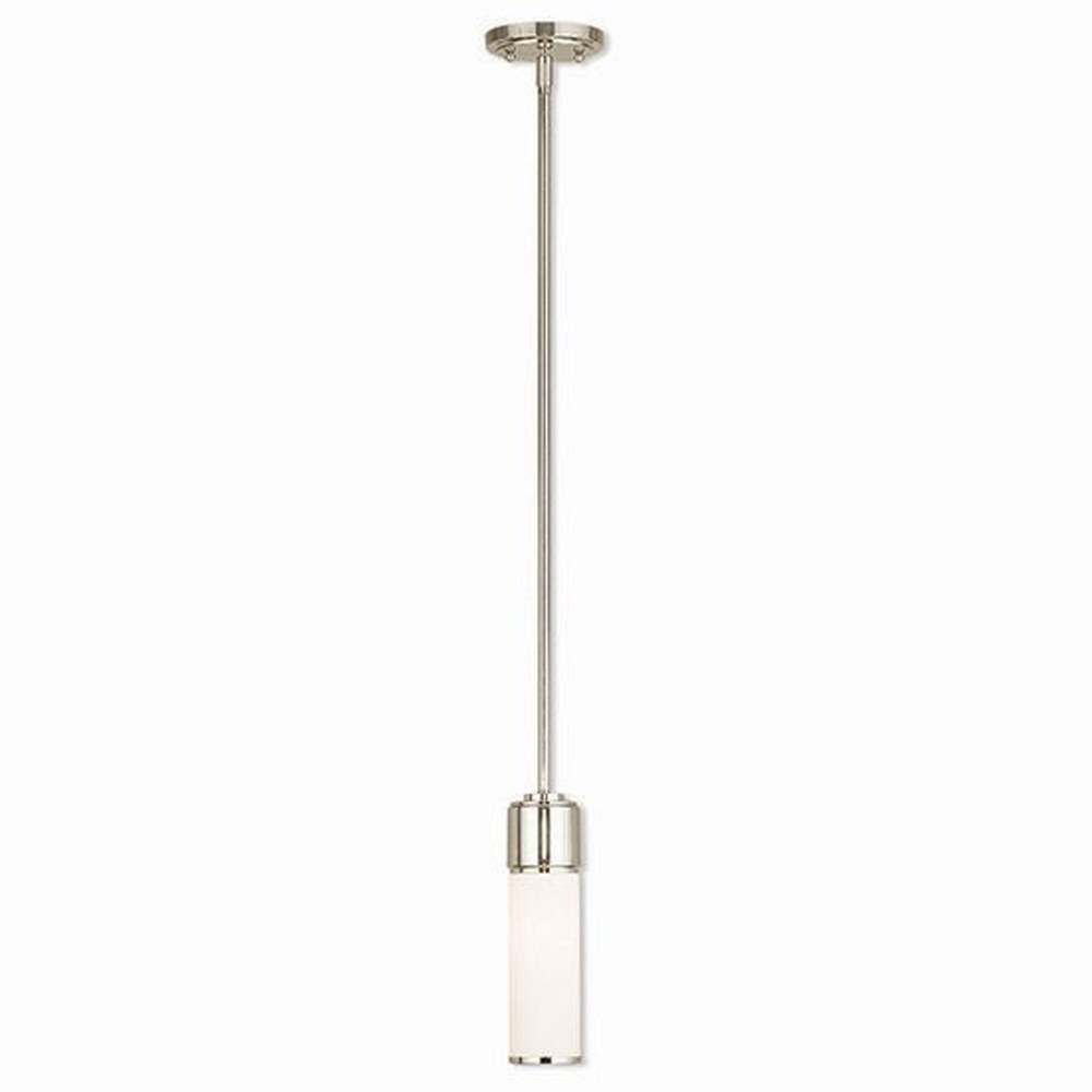 Livex Lighting-52111-35-Weston - 1 Light Mini Pendant in Weston Style - 4.75 Inches wide by 11.75 Inches high Polished Nickel Brushed Nickel Finish with Satin Opal White Glass