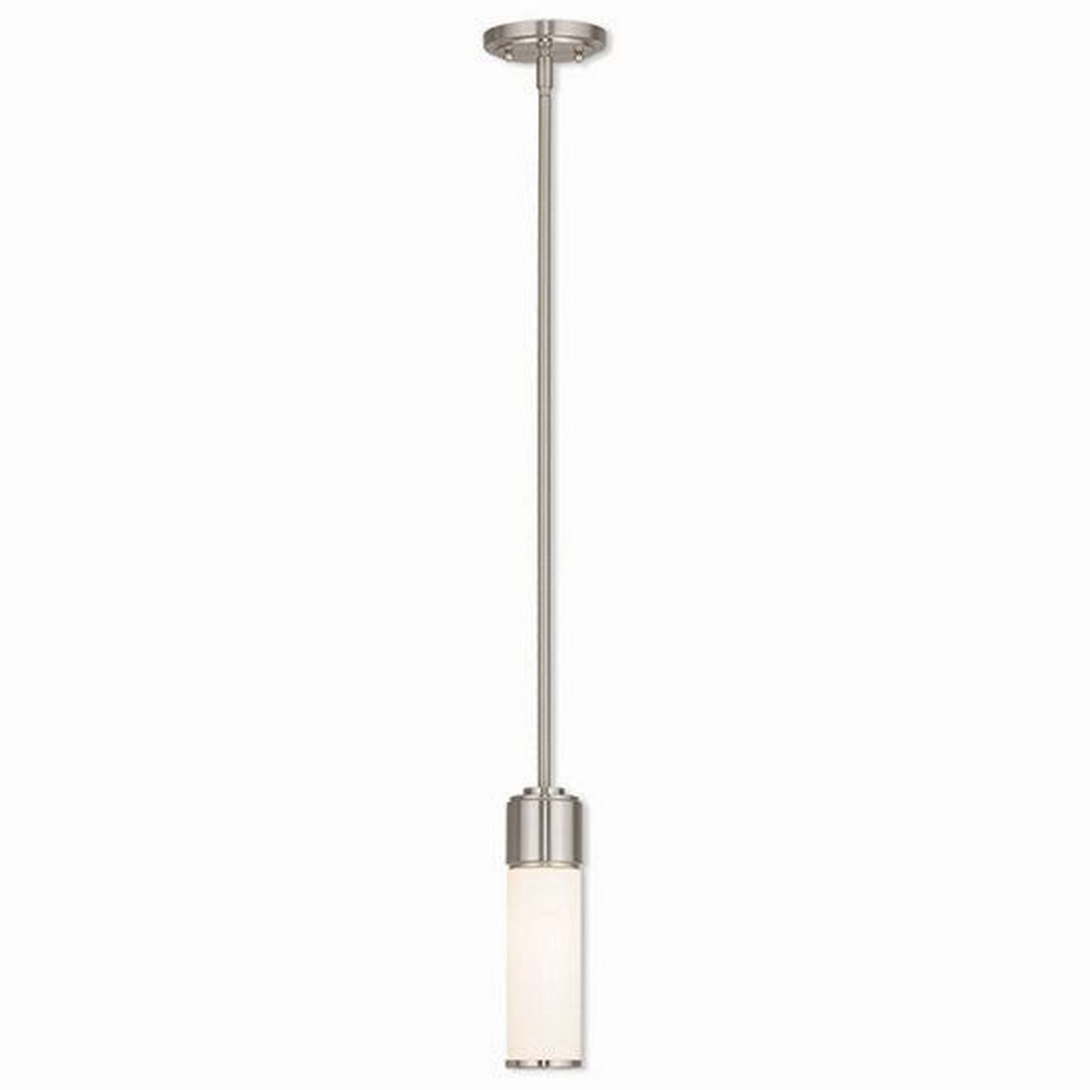 Livex Lighting-52111-91-Weston - 1 Light Mini Pendant in Weston Style - 4.75 Inches wide by 11.75 Inches high Brushed Nickel Brushed Nickel Finish with Satin Opal White Glass