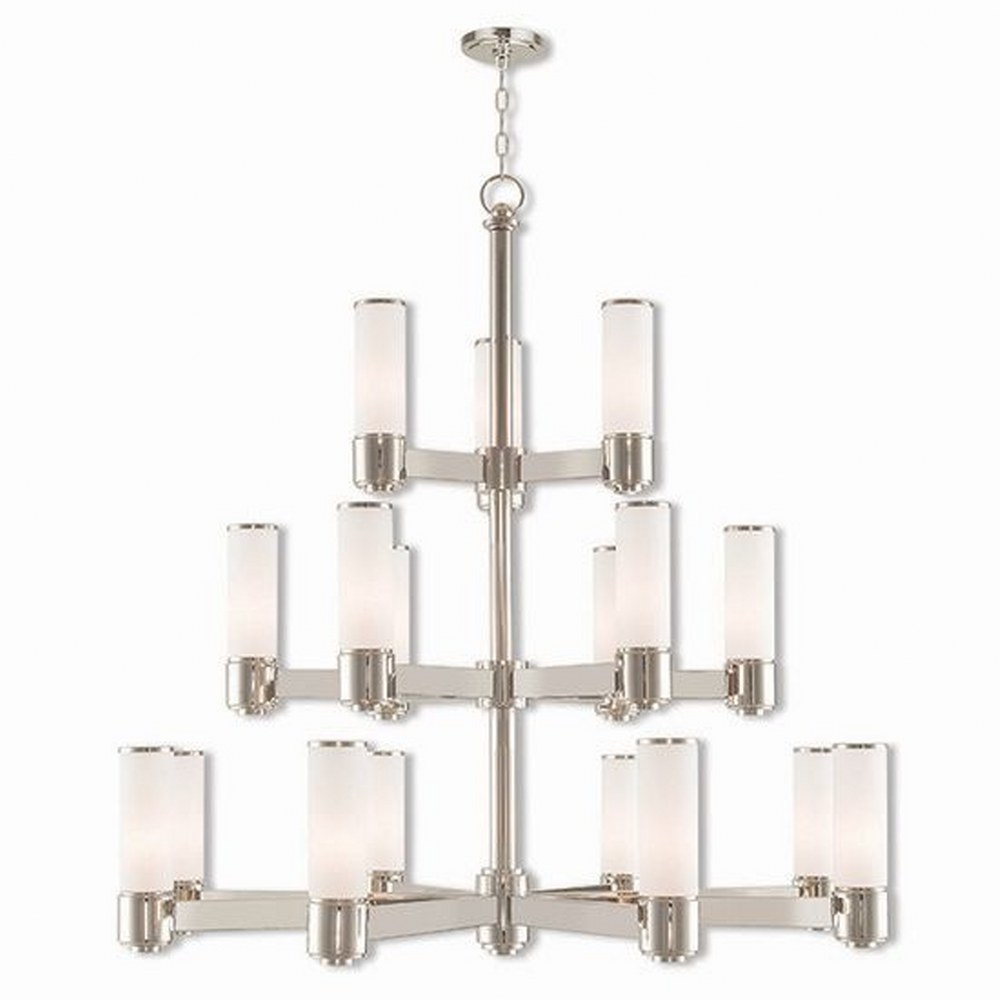 Livex Lighting-52119-35-Weston - 17 Light Foyer Chandelier in Weston Style - 44 Inches wide by 43.5 Inches high Polished Nickel Brushed Nickel Finish with Satin Opal White Glass