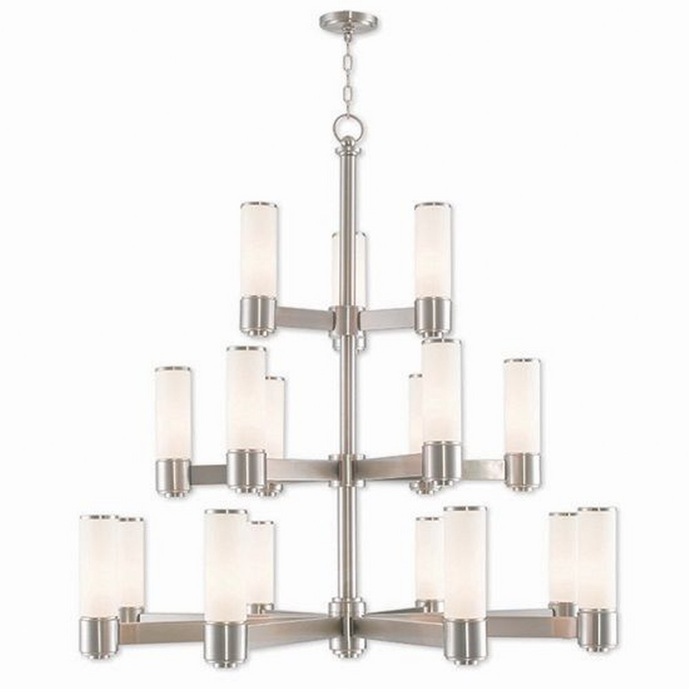 Livex Lighting-52119-91-Weston - 17 Light Foyer Chandelier in Weston Style - 44 Inches wide by 43.5 Inches high Brushed Nickel Brushed Nickel Finish with Satin Opal White Glass