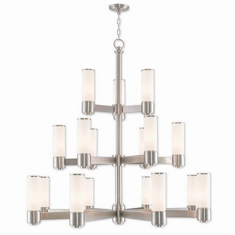 Livex Lighting-52119-91-Weston - 17 Light Foyer Chandelier in Weston Style - 44 Inches wide by 43.5 Inches high Brushed Nickel  Brushed Nickel Finish with Satin Opal White Glass