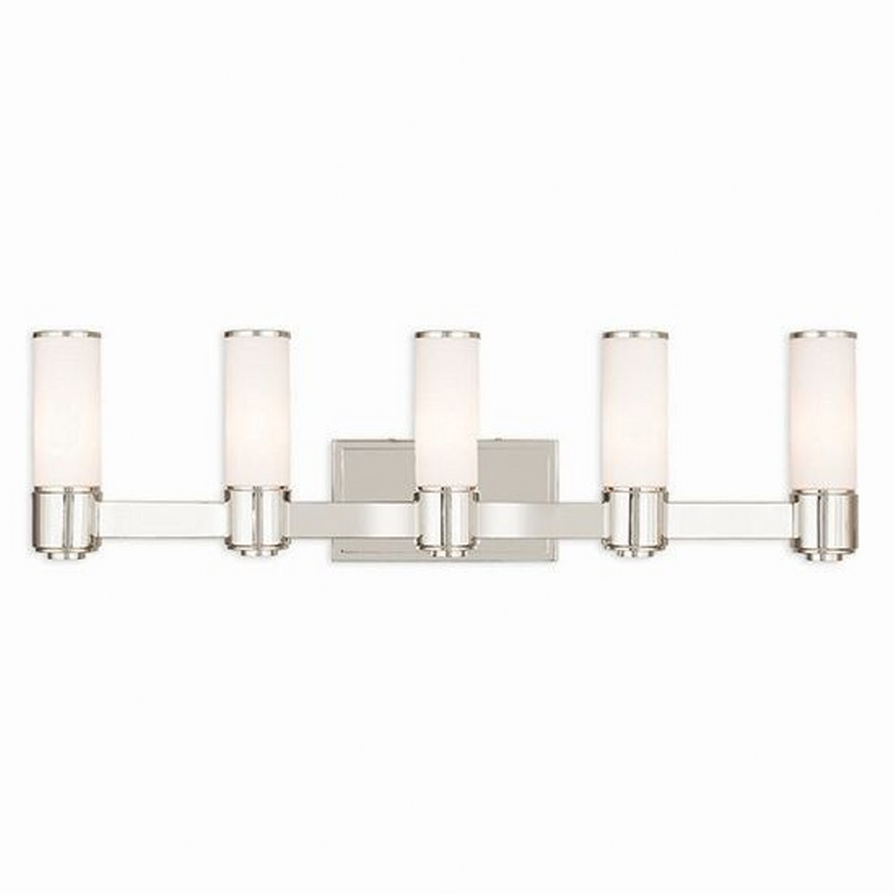 Livex Lighting-52125-35-Weston - 5 Light ADA Bath Vanity in Weston Style - 35.5 Inches wide by 9.75 Inches high Polished Nickel Brushed Nickel Finish with Satin Opal White Glass