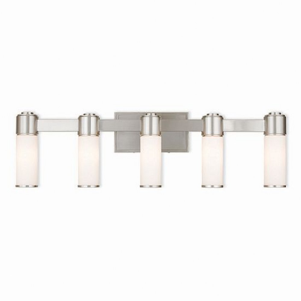 Livex Lighting-52125-91-Weston - 5 Light ADA Bath Vanity in Weston Style - 35.5 Inches wide by 9.75 Inches high Brushed Nickel Brushed Nickel Finish with Satin Opal White Glass