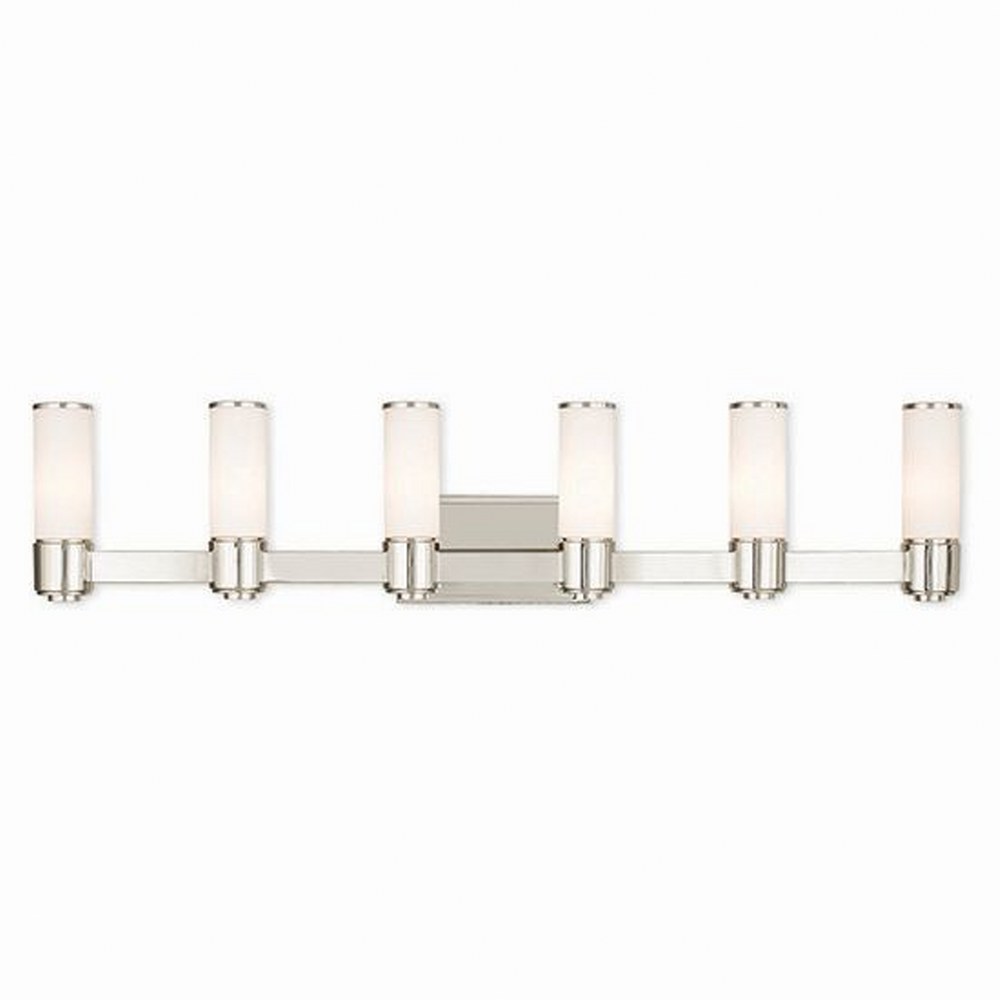 Livex Lighting-52126-35-Weston - 6 Light ADA Bath Vanity in Weston Style - 46 Inches wide by 9.75 Inches high Polished Nickel Brushed Nickel Finish with Satin Opal White Glass