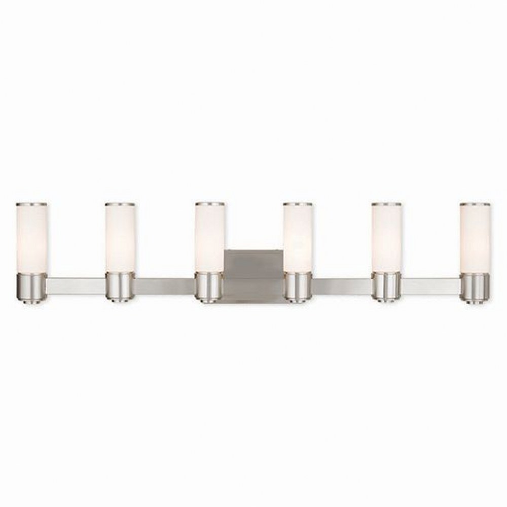 Livex Lighting-52126-91-Weston - 6 Light ADA Bath Vanity in Weston Style - 46 Inches wide by 9.75 Inches high Brushed Nickel Brushed Nickel Finish with Satin Opal White Glass