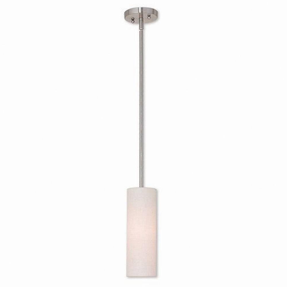 Livex Lighting-52130-91-Meridian - 1 Light Mini Pendant in Meridian Style - 5 Inches wide by 10 Inches high Brushed Nickel  English Bronze Finish with Oatmeal Fabric Shade