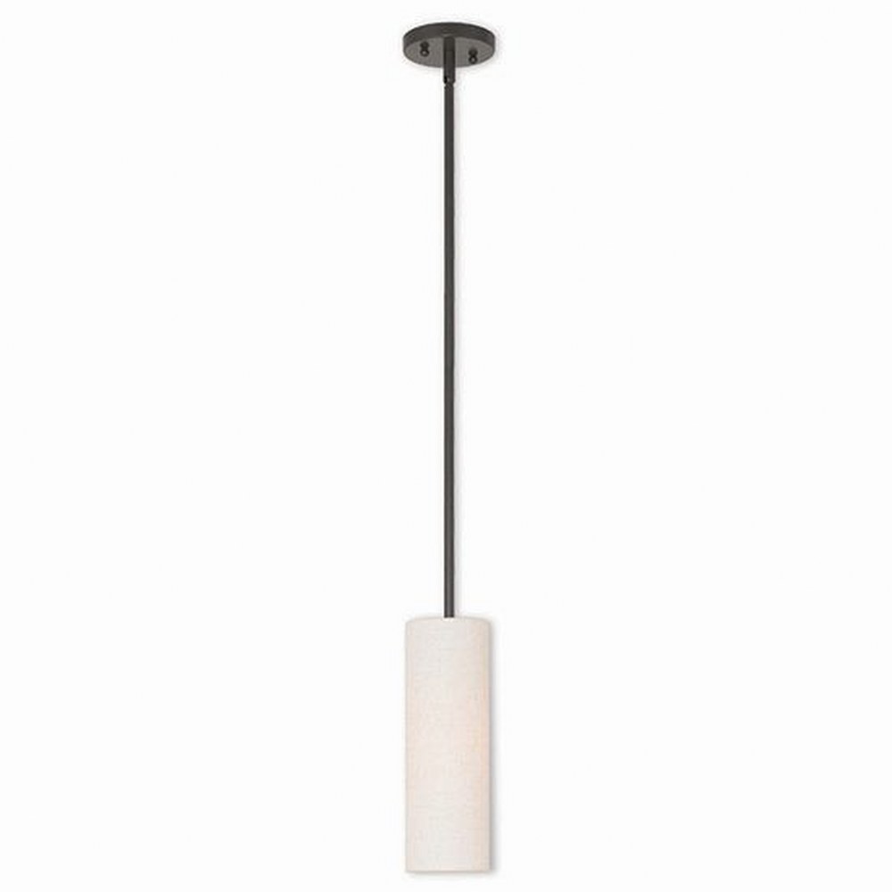 Livex Lighting-52130-92-Meridian - 1 Light Mini Pendant in Meridian Style - 5 Inches wide by 10 Inches high English Bronze  English Bronze Finish with Oatmeal Fabric Shade