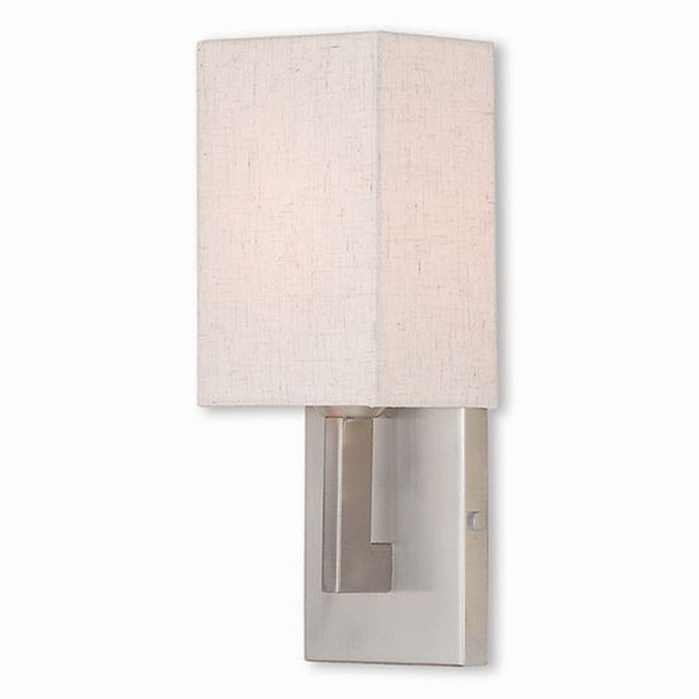 Livex Lighting-52131-91-Meridian - 1 Light ADA Wall Sconce in Meridian Style - 5 Inches wide by 13 Inches high Brushed Nickel  English Bronze Finish with Oatmeal Fabric Shade