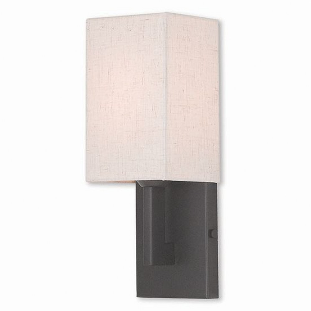 Livex Lighting-52131-92-Meridian - 1 Light ADA Wall Sconce in Meridian Style - 5 Inches wide by 13 Inches high English Bronze  English Bronze Finish with Oatmeal Fabric Shade