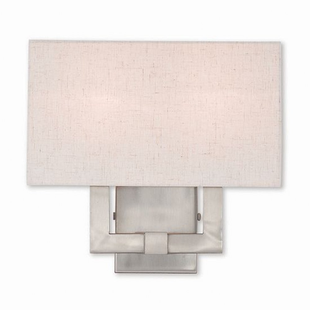 Livex Lighting-52132-91-Meridian - 2 Light ADA Wall Sconce in Meridian Style - 13 Inches wide by 12.63 Inches high Brushed Nickel  English Bronze Finish with Oatmeal Fabric Shade