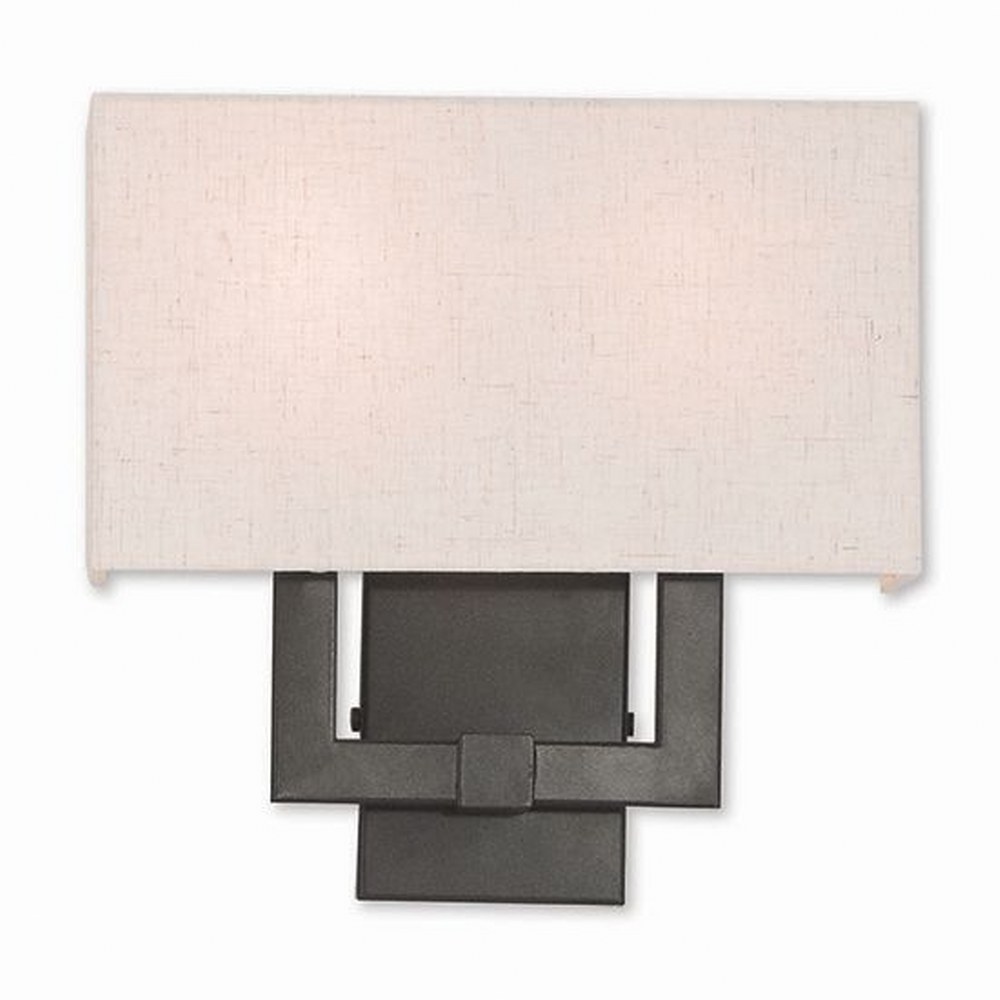 Livex Lighting-52132-92-Meridian - 2 Light ADA Wall Sconce in Meridian Style - 13 Inches wide by 12.63 Inches high English Bronze  English Bronze Finish with Oatmeal Fabric Shade