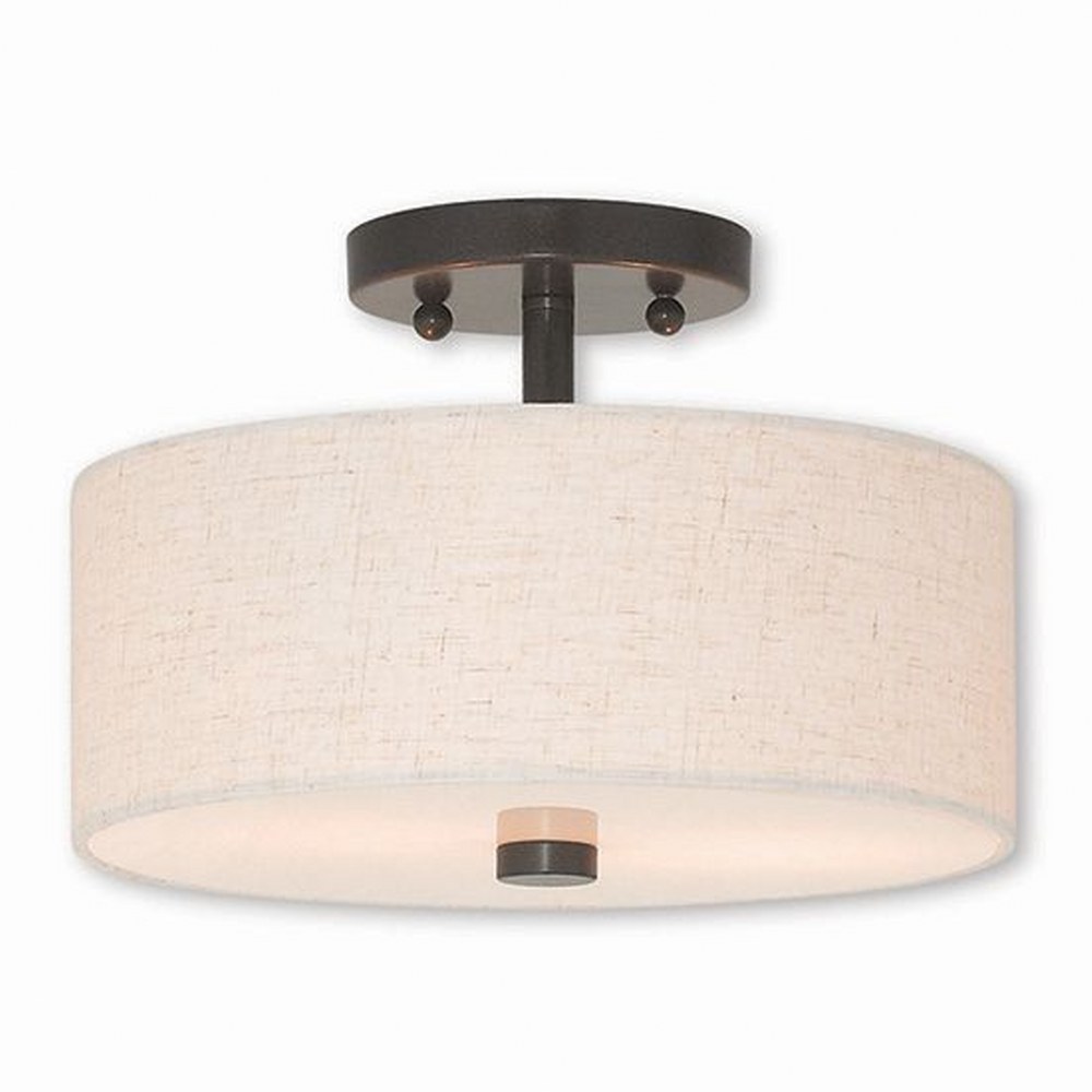 Livex Lighting-52133-92-Meridian - 2 Light Semi-Flush Mount in Meridian Style - 11 Inches wide by 7.5 Inches high English Bronze  English Bronze Finish with Oatmeal Fabric Shade