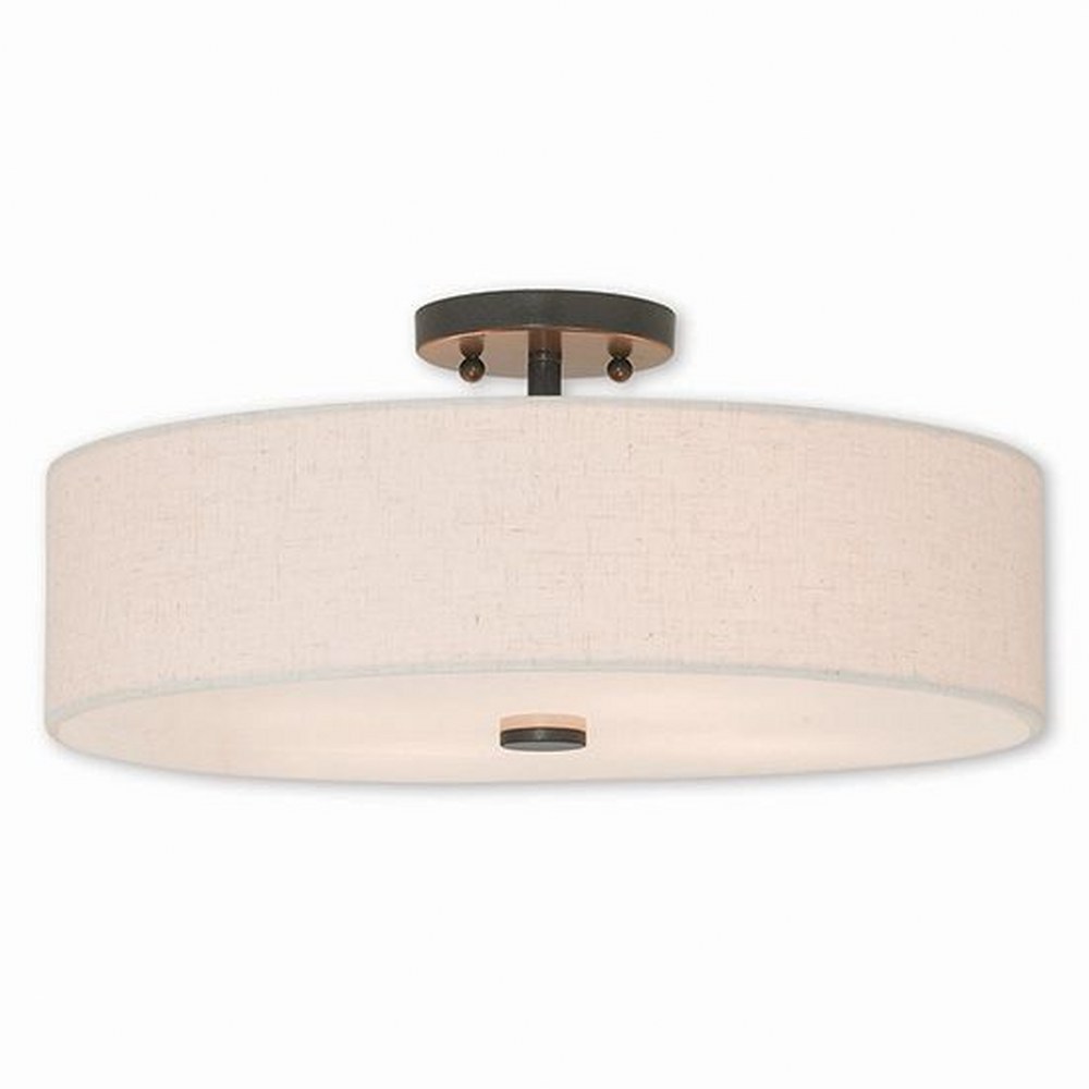 Livex Lighting-52136-92-Meridian - 4 Light Semi-Flush Mount in Meridian Style - 18 Inches wide by 8.13 Inches high English Bronze  English Bronze Finish with Oatmeal Fabric Shade