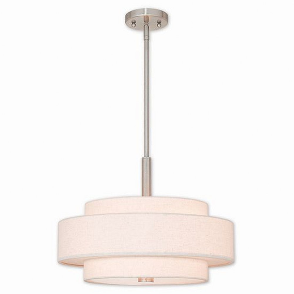 Livex Lighting-52137-91-Monroe - 4 Light Pendant In Timeless Style-16 Inches Tall and 18 Inches Wide Brushed Nickel  English Bronze Finish with Oatmeal Fabric Shade