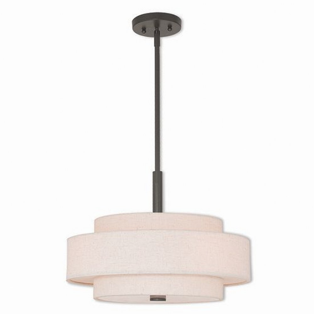 Livex Lighting-52137-92-Monroe - 4 Light Pendant In Timeless Style-16 Inches Tall and 18 Inches Wide English Bronze  English Bronze Finish with Oatmeal Fabric Shade