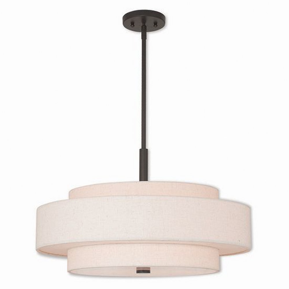 Livex Lighting-52138-92-Monroe - 5 Light Pendant In Timeless Style-17 Inches Tall and 24 Inches Wide English Bronze  English Bronze Finish with Oatmeal Fabric Shade