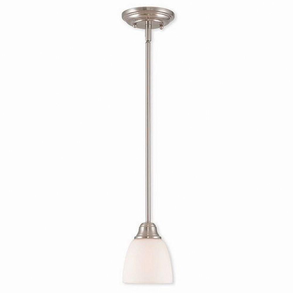 Livex Lighting-53850-91-Somerville - 1 Light Mini Pendant in Somerville Style - 5.25 Inches wide by 8.75 Inches high Brushed Nickel Brushed Nickel Finish with Satin Opal White Glass