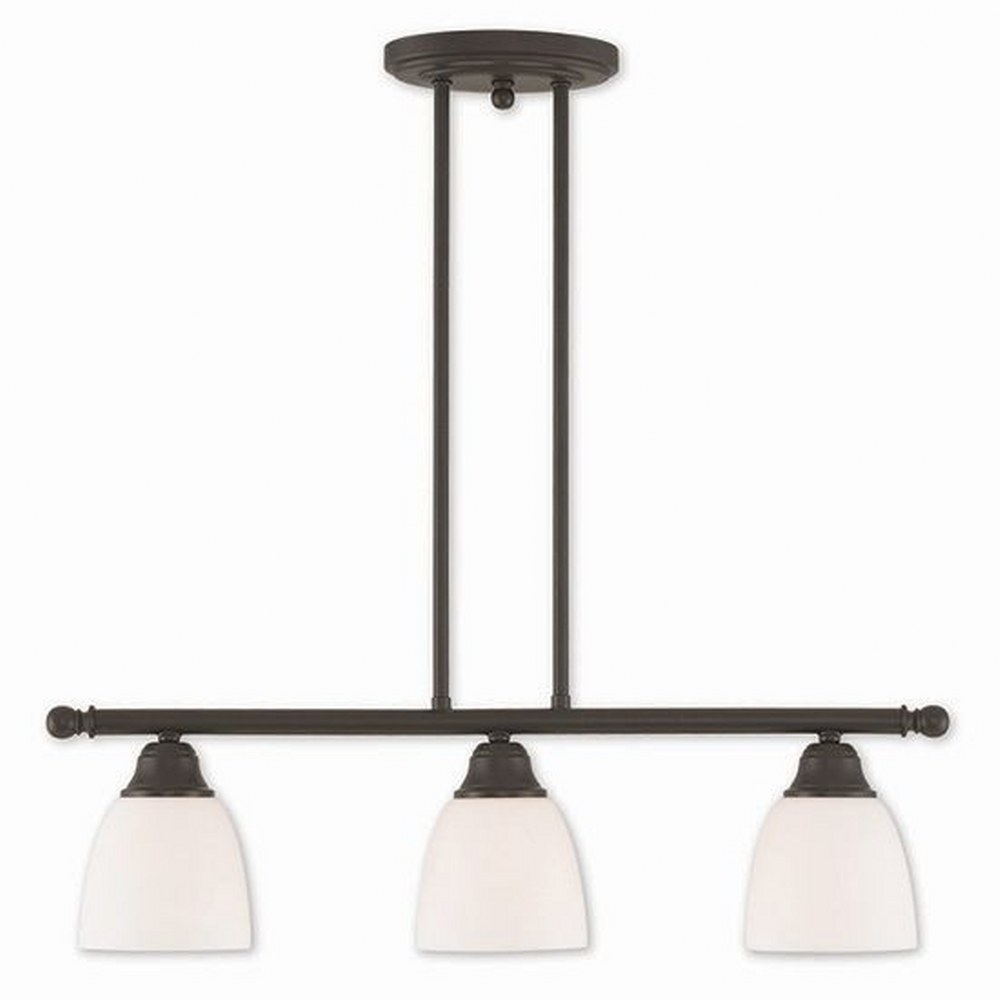 Livex Lighting-53854-07-Somerville - 3 Light Linear Chandelier in Somerville Style - 5 Inches wide by 14.25 Inches high Bronze Brushed Nickel Finish with Satin Opal White Glass