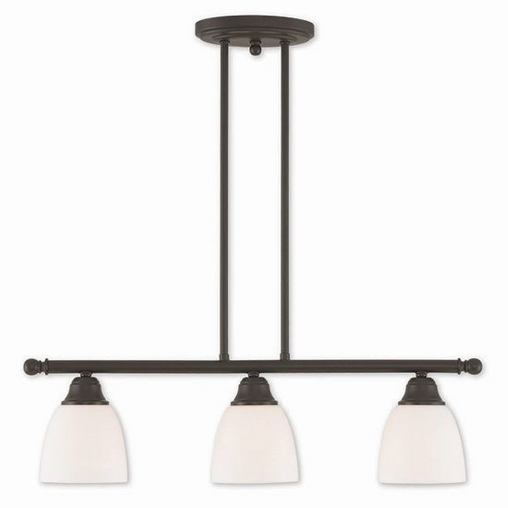 Livex Lighting-53854-07-Somerville - 3 Light Linear Chandelier in Somerville Style - 5 Inches wide by 14.25 Inches high Bronze  Brushed Nickel Finish with Satin Opal White Glass