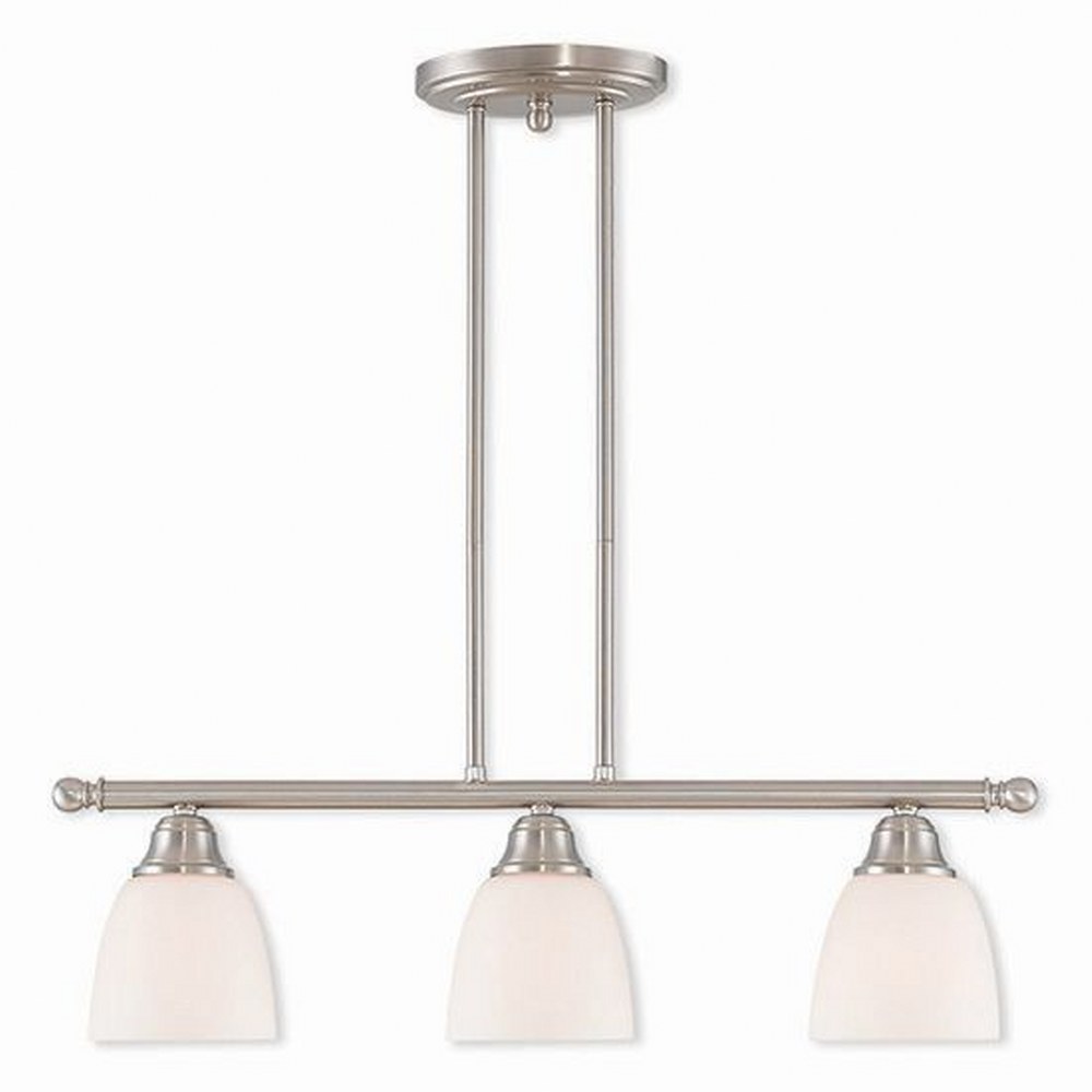 Livex Lighting-53854-91-Somerville - 3 Light Linear Chandelier in Somerville Style - 5 Inches wide by 14.25 Inches high Brushed Nickel Brushed Nickel Finish with Satin Opal White Glass