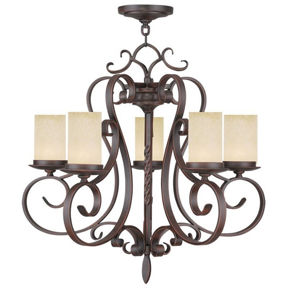 Livex Lighting-5485-58-Millburn Manor - 5 Light Chandelier in Millburn Manor Style - 26 Inches wide by 25 Inches high   Imperial Bronze Finish with Vintage Scavo Glass