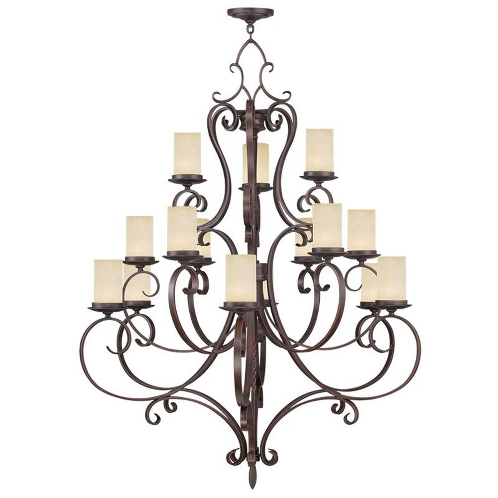 Livex Lighting-5497-58-Millburn Manor - 15 Light Chandelier in Millburn Manor Style - 42 Inches wide by 52.5 Inches high   Imperial Bronze Finish with Vintage Scavo Glass