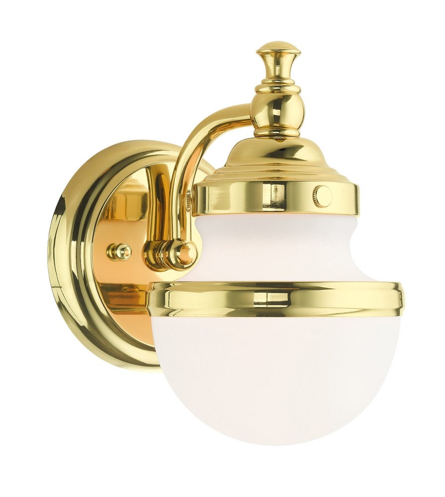 Livex Lighting-5711-02-Oldwick - 1 Light Wall Sconce in Oldwick Style - 5.5 Inches wide by 8.25 Inches high   Polished Brass Finish with Satin Opal White Glass