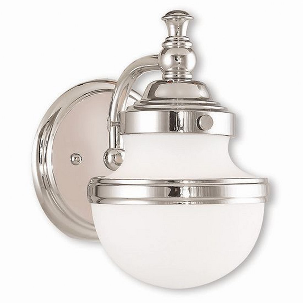 Livex Lighting-5711-05-Oldwick - 1 Light Wall Sconce in Oldwick Style - 5.5 Inches wide by 8.25 Inches high Polished Chrome  Brushed Nickel Finish with Satin Opal White Glass