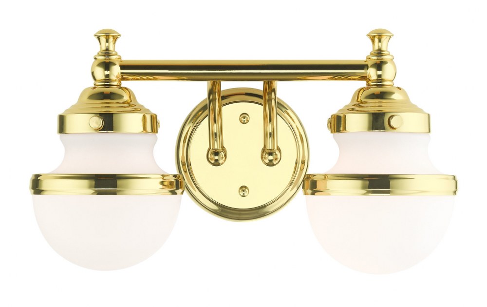 Livex Lighting-5712-02-Oldwick - 2 Light Bath Vanity in Oldwick Style - 15 Inches wide by 8.25 Inches high   Polished Brass Finish with Satin Opal White Glass