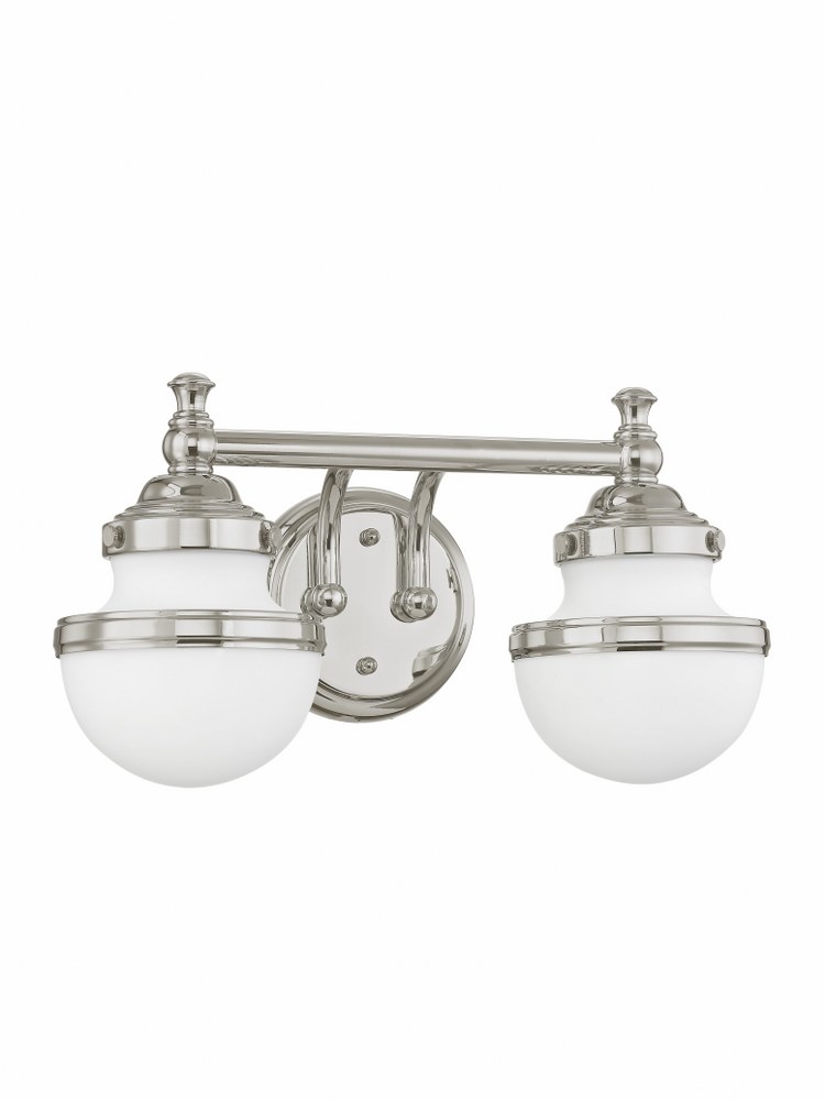 Livex Lighting-5712-05-Oldwick - 2 Light Bath Vanity in Oldwick Style - 15 Inches wide by 8.25 Inches high Polished Chrome Brushed Nickel Finish with Satin Opal White Glass