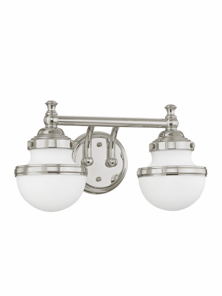 Livex Lighting-5712-05-Oldwick - 2 Light Bath Vanity in Oldwick Style - 15 Inches wide by 8.25 Inches high Polished Chrome  Brushed Nickel Finish with Satin Opal White Glass