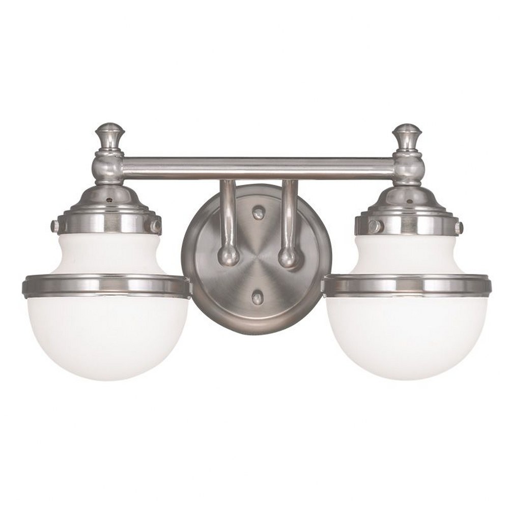 Livex Lighting-5712-91-Oldwick - 2 Light Bath Vanity in Oldwick Style - 15 Inches wide by 8.25 Inches high Brushed Nickel Brushed Nickel Finish with Satin Opal White Glass