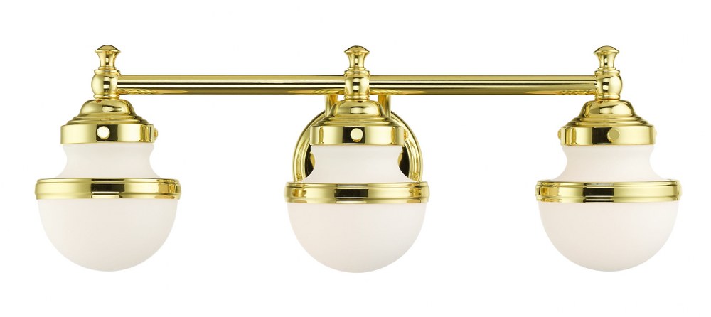 Livex Lighting-5713-02-Oldwick - 3 Light Bath Vanity in Oldwick Style - 24 Inches wide by 8.25 Inches high Polished Brass Brushed Nickel Finish with Satin Opal White Glass