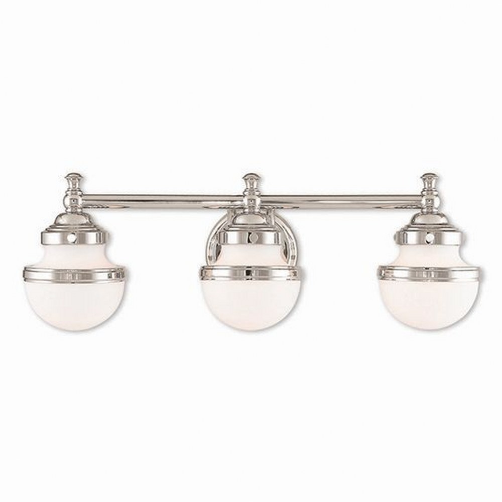 Livex Lighting-5713-05-Oldwick - 3 Light Bath Vanity in Oldwick Style - 24 Inches wide by 8.25 Inches high Polished Chrome Brushed Nickel Finish with Satin Opal White Glass